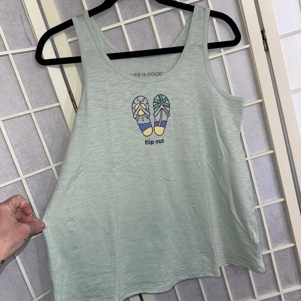 Life Is Good Blue Cotton Tank Top Flip Out Flop Graphic Tee Beach Outdoors XS‎ - Picture 2 of 14